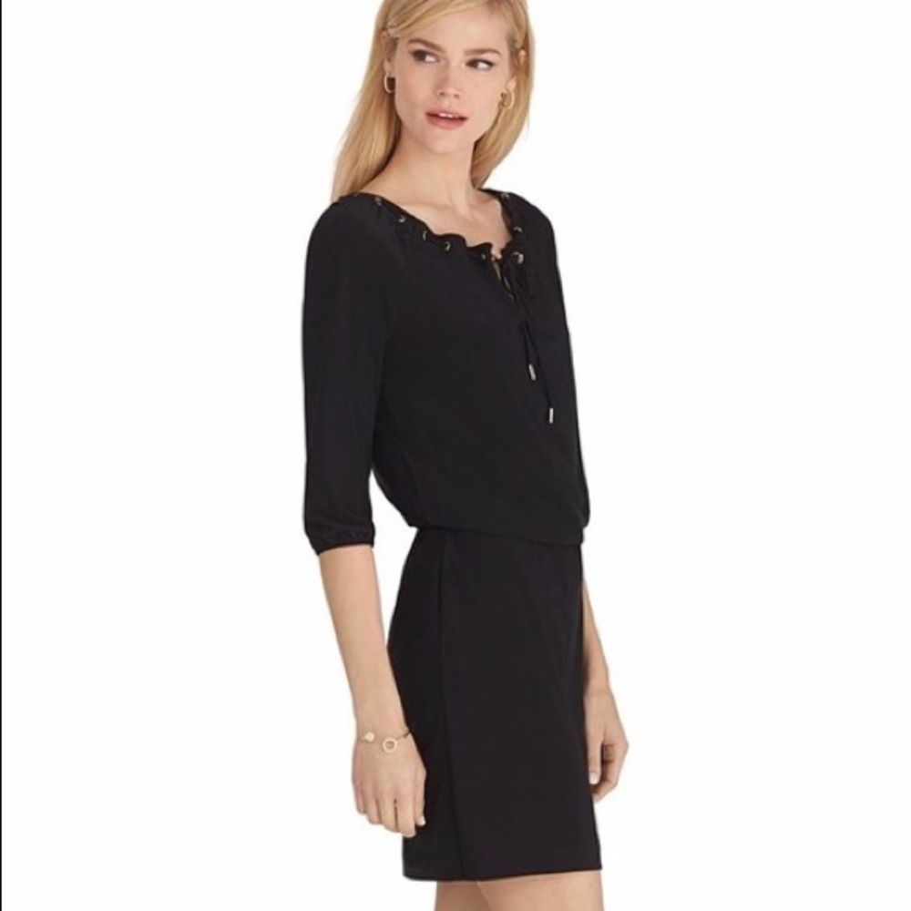WHBM 3/4 SLEEVE GROMMET BLOUSON SHORT DRESS